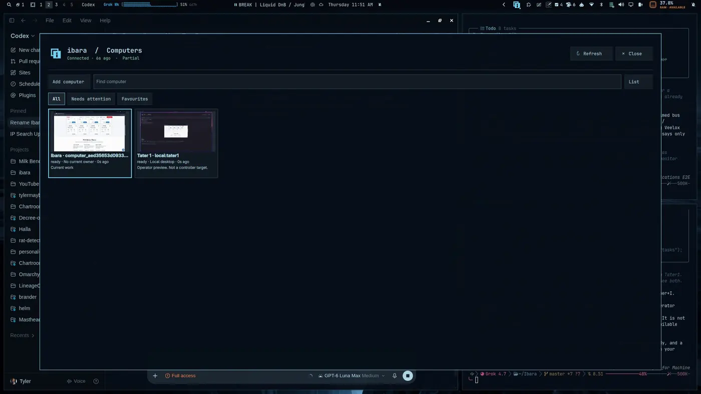 Two computers connected and visible in ibara