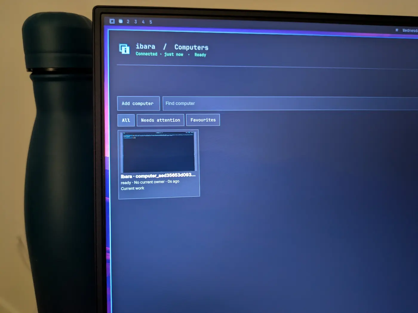 The ibara Computers view on a monitor with one connected computer