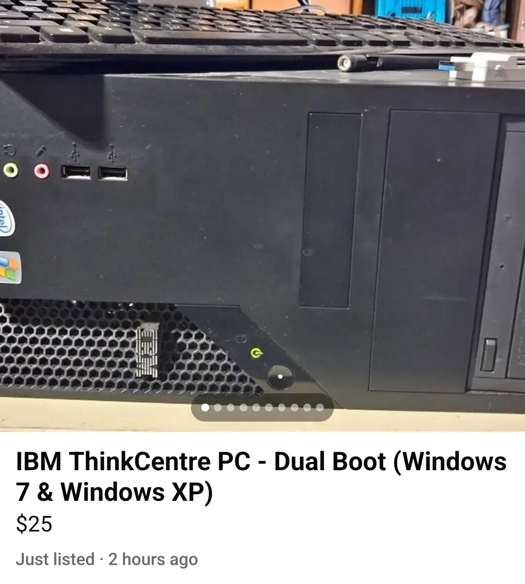 A marketplace listing for an IBM ThinkCentre PC at $25